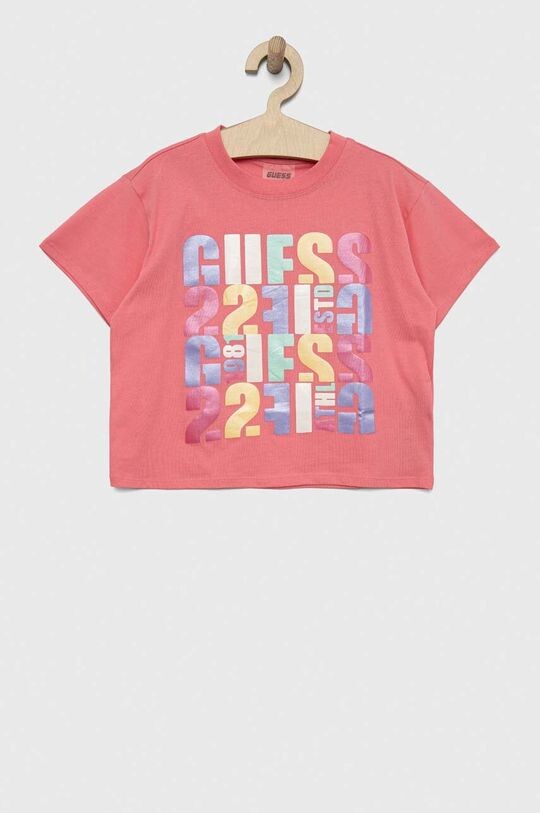 

Детская хлопковая футболка Guess, розовый