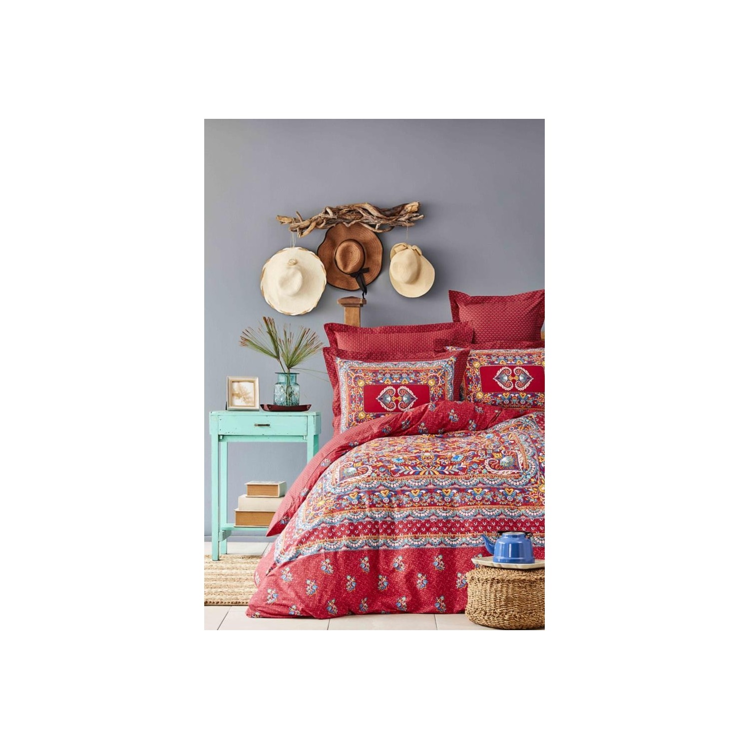 karaca home комплект постельного белья цвета хаки окрашенный в двойной пряже vetro khaki Karaca Home Комплект постельного белья Ranforce Axis Red