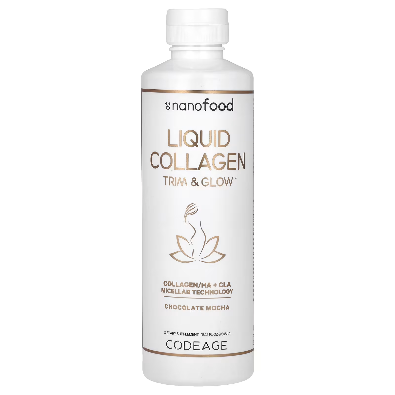 цена Codeage Nanofood Liquid Collagen Trim & Glow Chocolate Mocha, 15,22 жидких унции (450 мл)