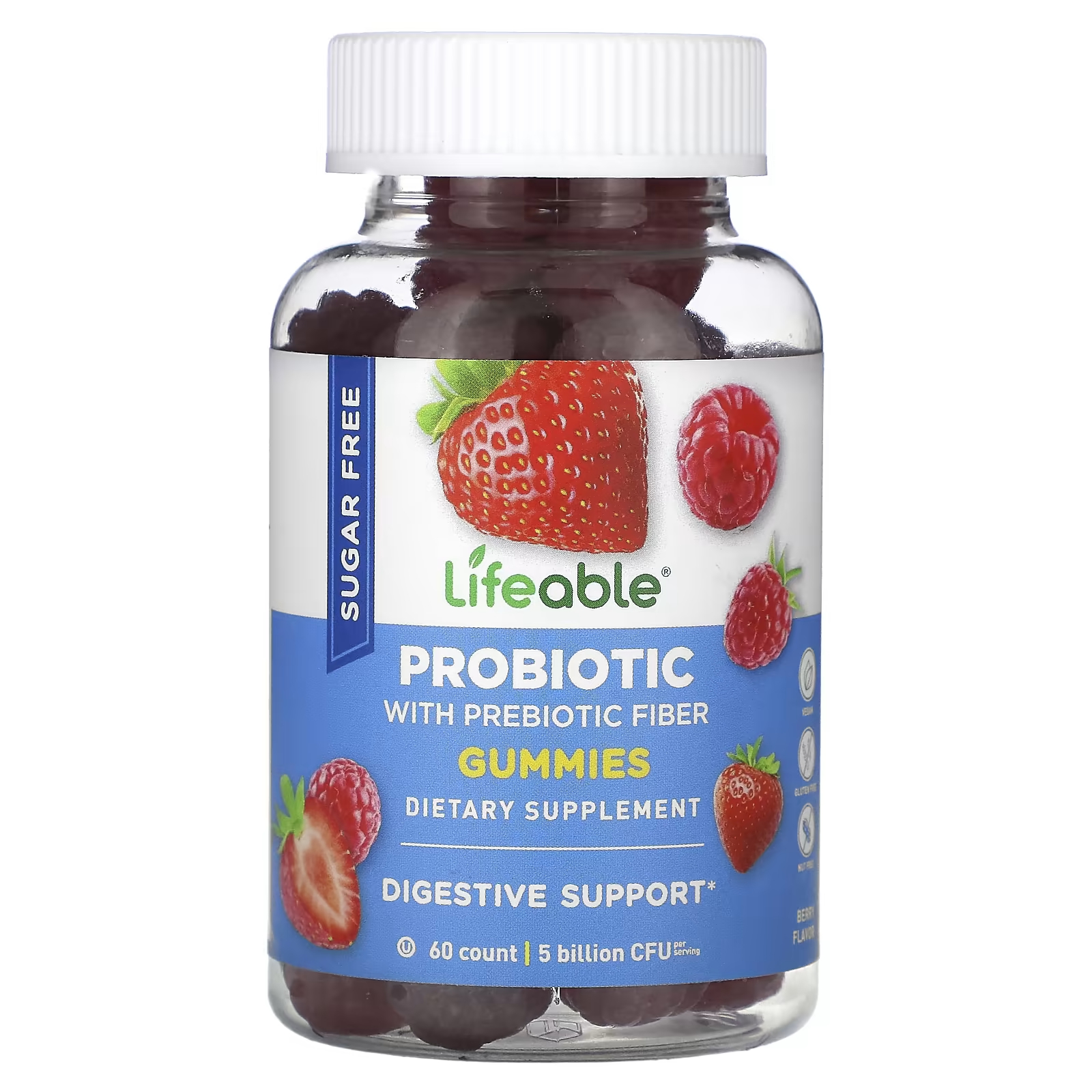 Пробиотик Lifeable с пребиотической клетчаткой, 60 жевательных конфет yumv s пробиотик с пребиотической клетчаткой молочный шоколад без сахара 40 мишек