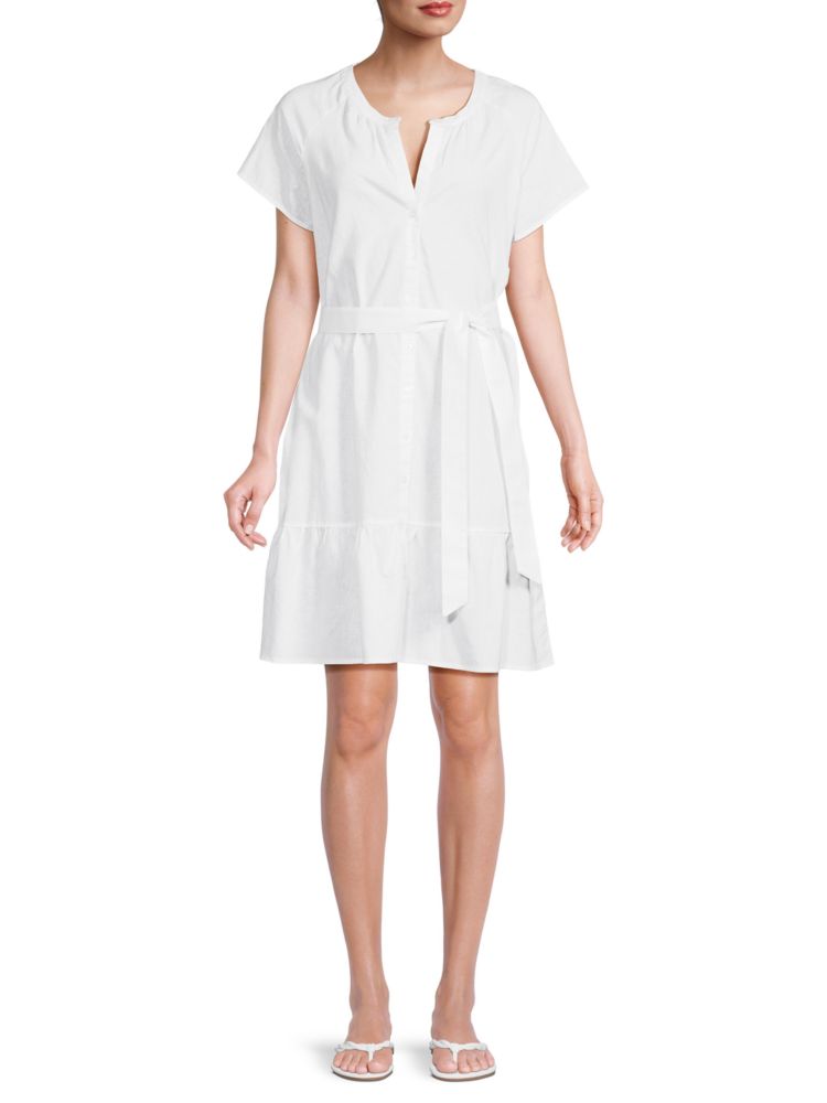 Льняное платье с поясом Saks Fifth Avenue, белый