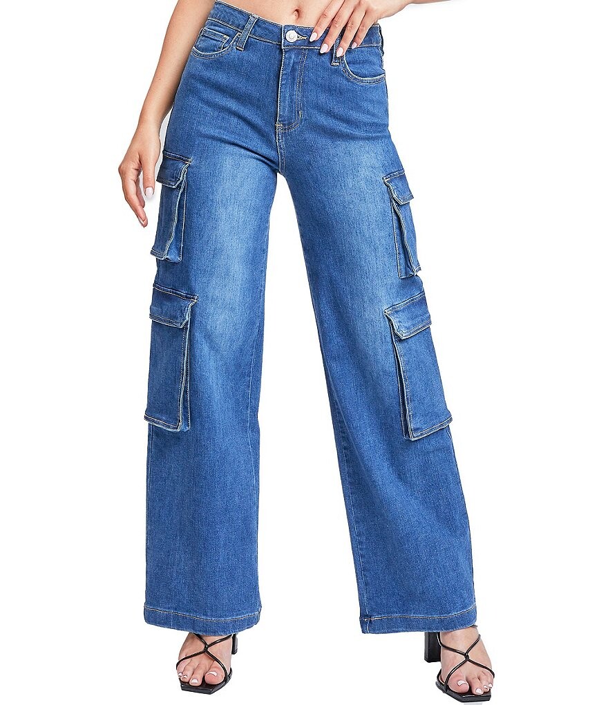 

YMI Jeanswear Джинсы-карго с высокой посадкой, широкими штанинами и двойными штанинами, синий