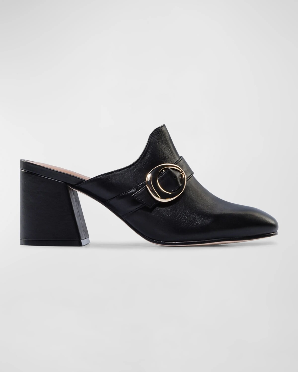 

Кожаные мюли Natasia на каблуке с пряжкой Bernardo, цвет Black Antique Calf