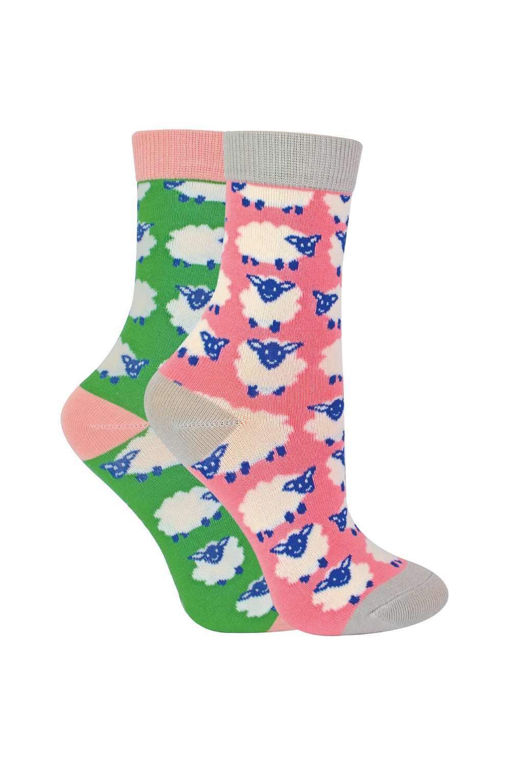 Комплект из 2 носков с животными | Бамбуковые носки с необычным узором Miss Sparrow, розовый фото