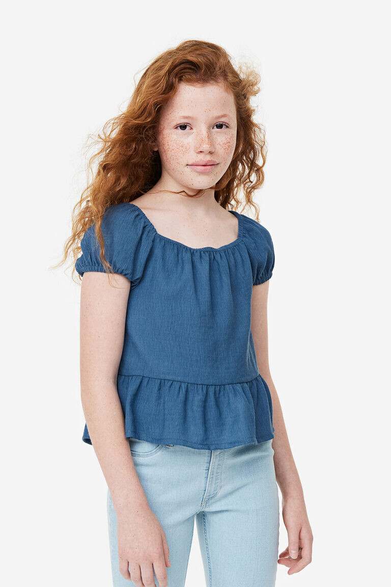 

Блузка с пышными рукавами и баской H&M, синий