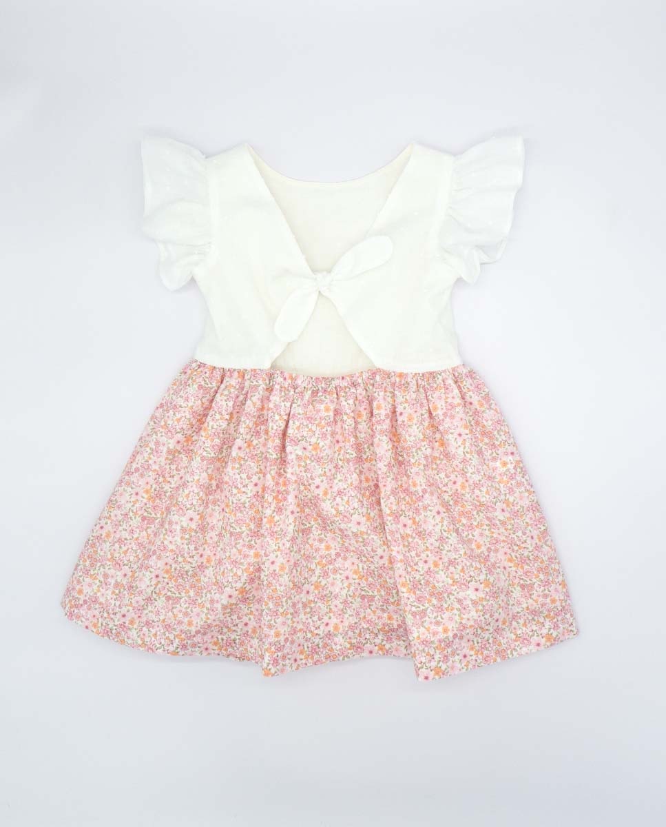 Платье для девочки в сочетании с бантиком на спине Fina Ejerique, розовый платье белое в синий цветочек