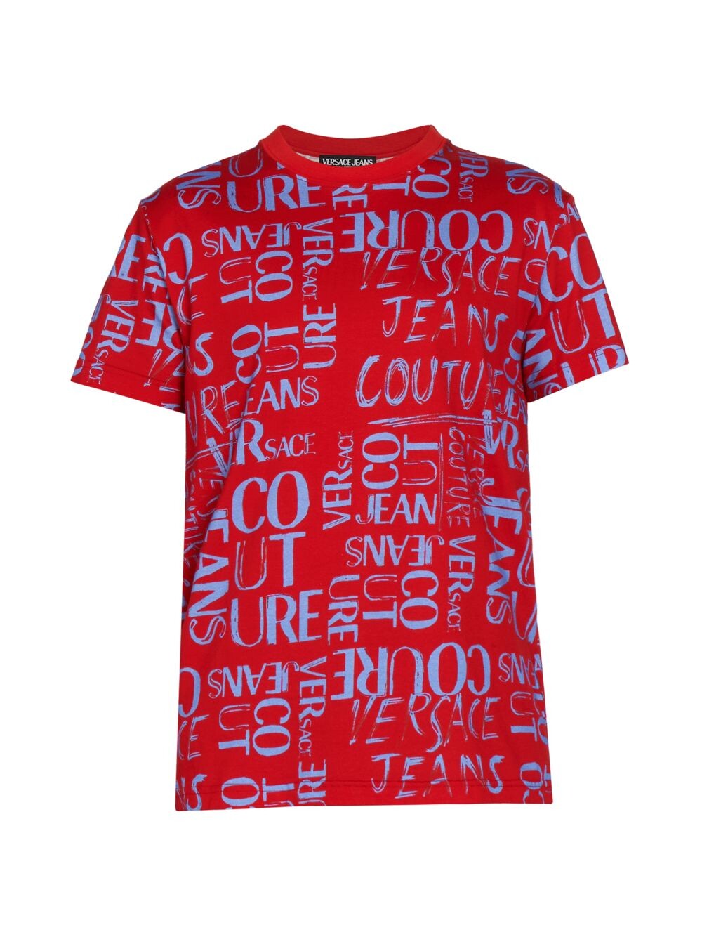 

Хлопковая приталенная футболка с короткими рукавами и логотипом Doodle Versace Jeans Couture, красный