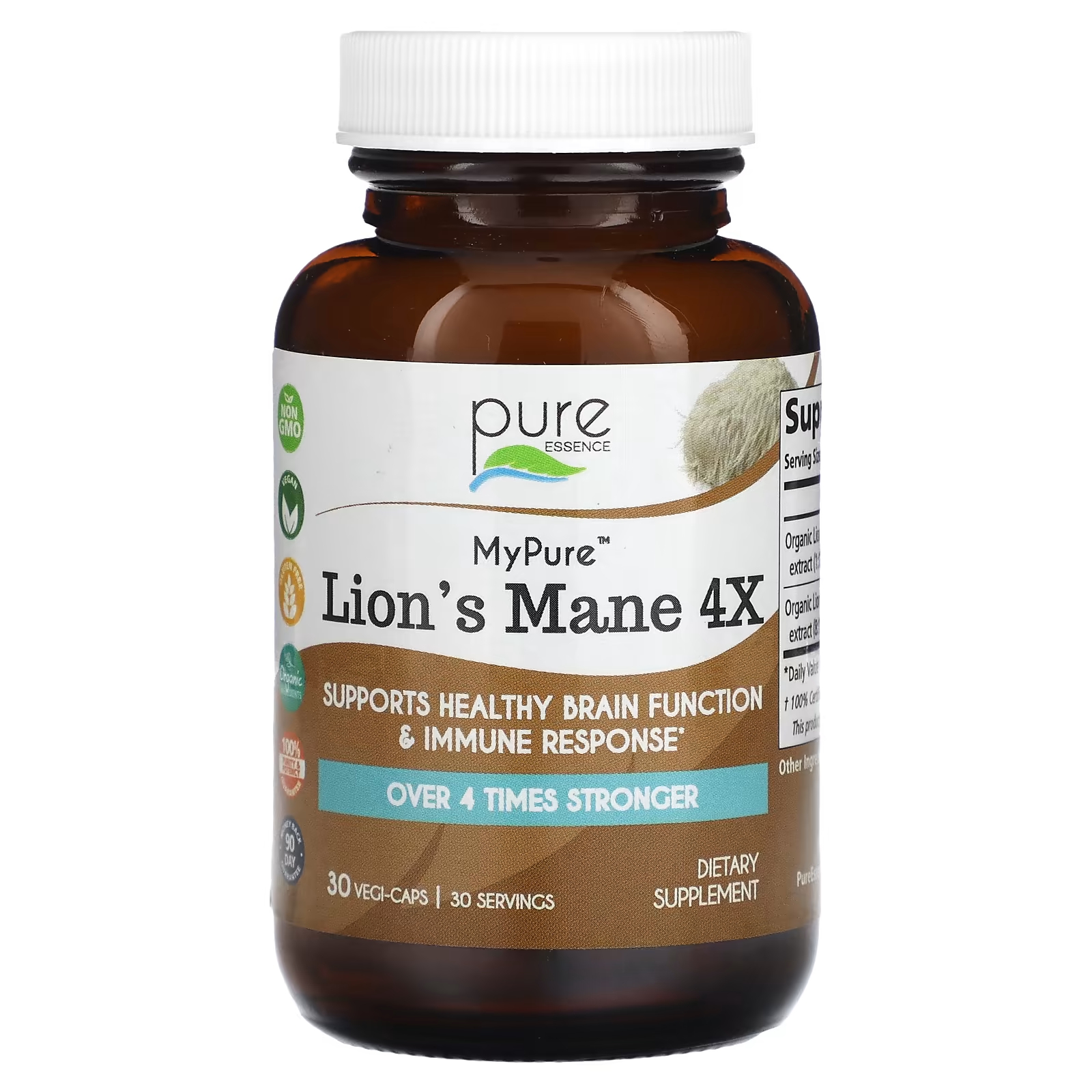 Пищевая добавка My Pure Lion's Mane 4X без глютена, 30 растительных капсул
