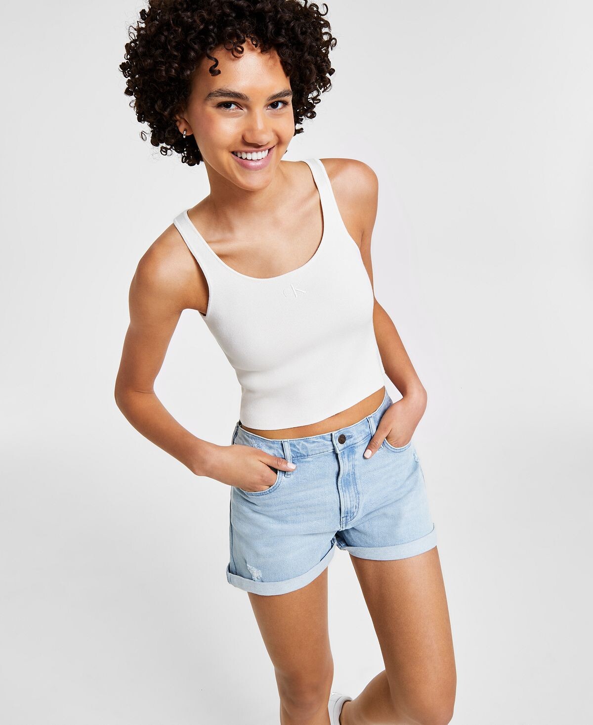 

Женская укороченная майка с вышитым логотипом Calvin Klein Jeans