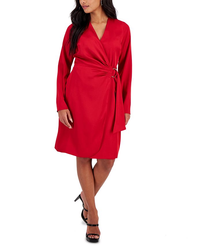 Миниатюрное платье с запахом и длинными рукавами I.N.C. International Concepts, красный цена и фото