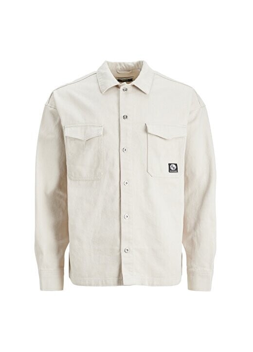 

Широкая мужская рубашка кремового цвета 12241925_JCOTWILL EDDIE OVERSHIRT L Jack & Jones, кремовый