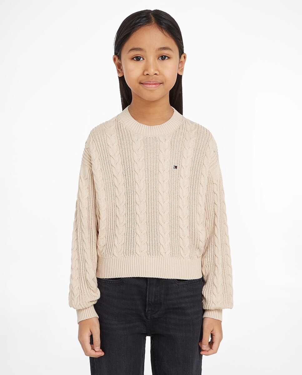 

Укороченный свитер косой вязки для девочки с круглым вырезом Tommy Hilfiger