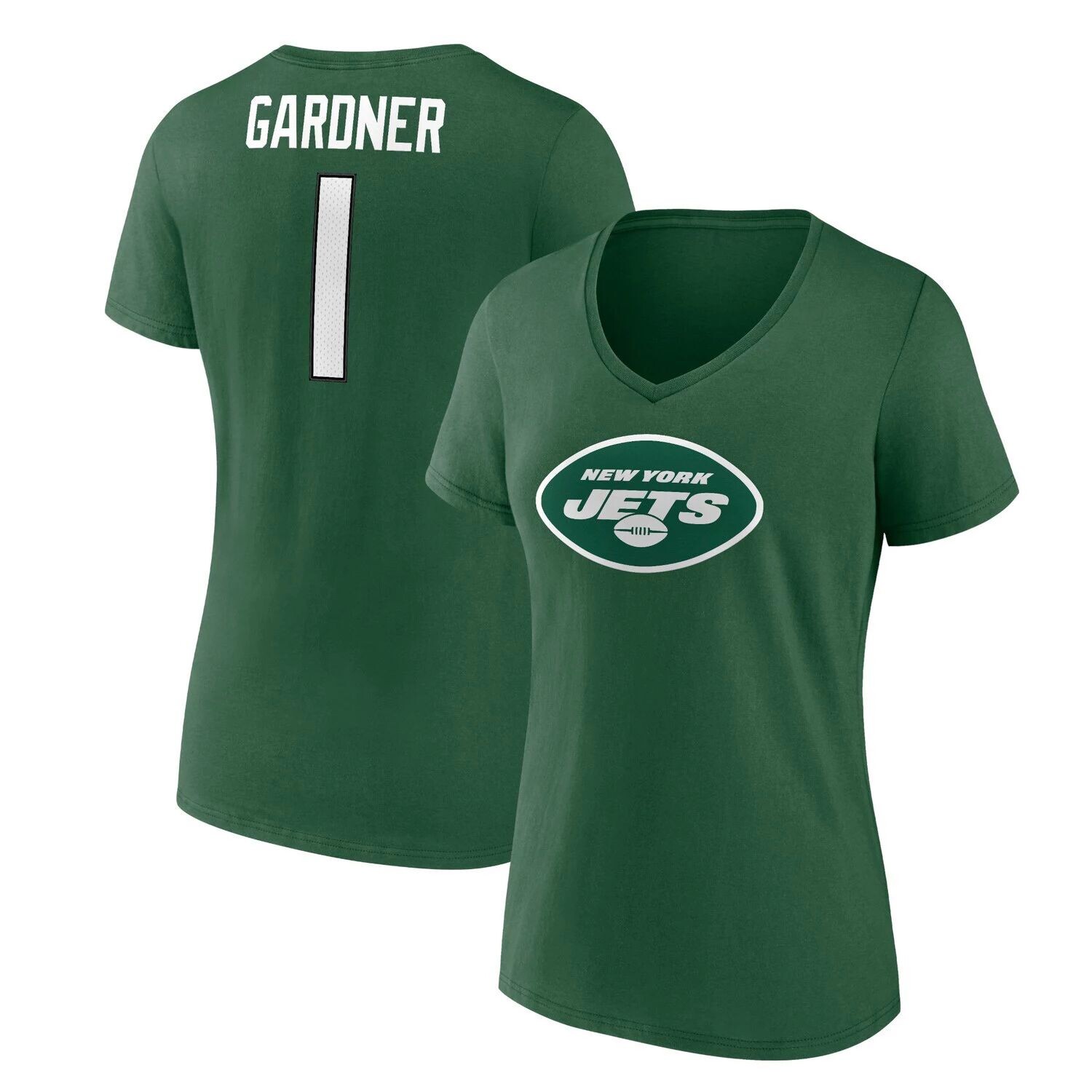 

Женская футболка Fanatics с логотипом Ahmad Sauce Gardner, черная футболка New York Jets со значком игрока, имя и номер, с v-образным вырезом Fanatics, Черный