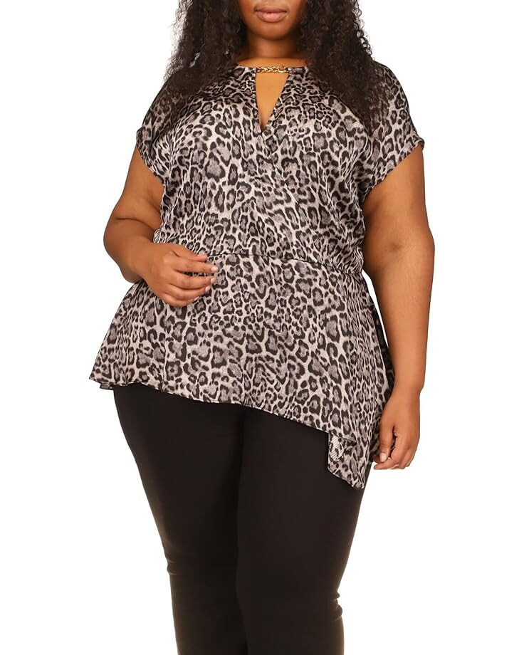 

Топ MICHAEL Michael Kors Plus Size Wildcat Asymmetrical Hank Hem, цвет Malachite
