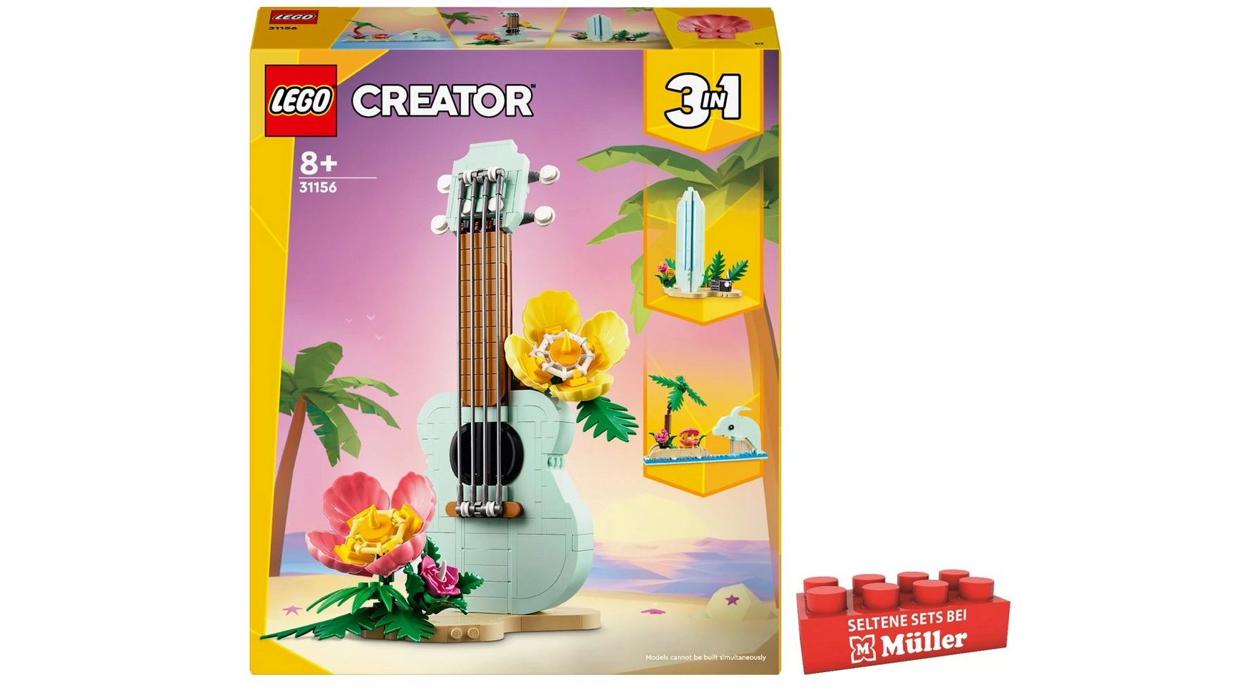 Lego Creator 3in1 Тропическая игрушка для укулеле, доски для серфинга или дельфина lego creator 3in1 игрушка с камерой в стиле ретро ​​3 модели украшения