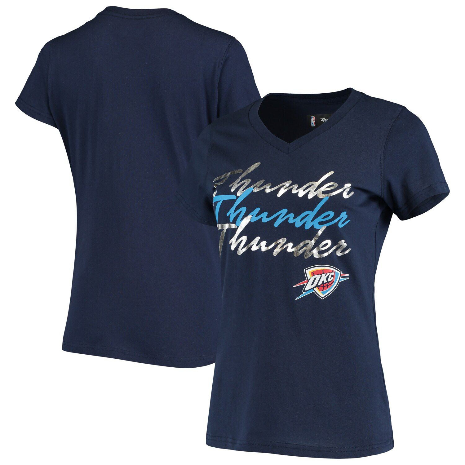 

Женская футболка G-III 4Her by Carl Banks Navy Oklahoma City Thunder Power Forward из фольги с v-образным вырезом G-III