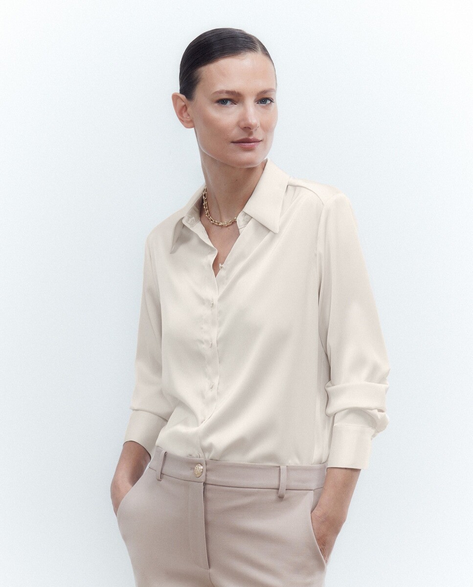 

Атласная рубашка с длинными рукавами Woman El Corte Inglés, сырой