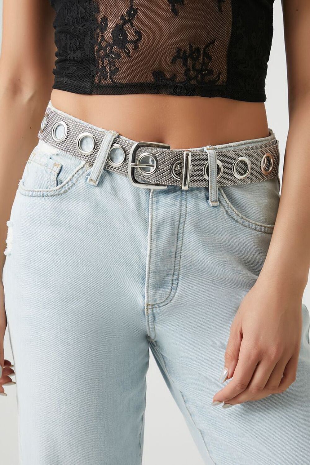 

Кольчужный ремень с люверсами Forever 21, серебряный