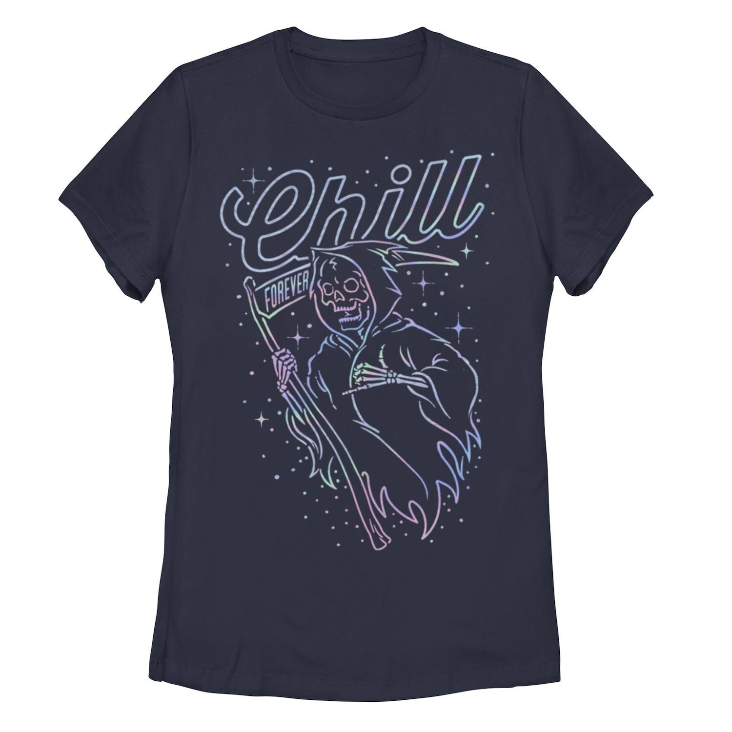 

Детская голографическая футболка «Chill Forever» со Мрачным Жнецом