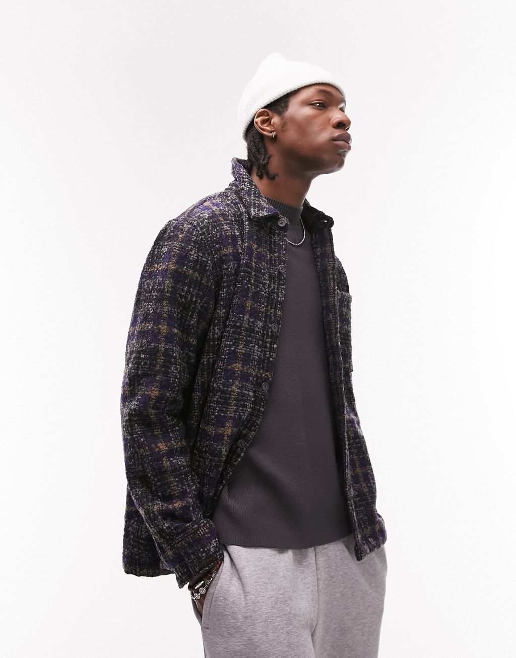 

Темно-синяя рубашка в клетку из букле Topman