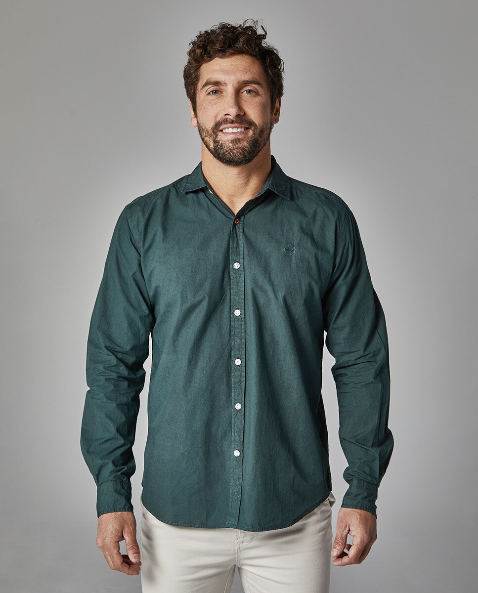 Мужская рубашка узкого кроя с краской для одежды Altonadock, зеленый