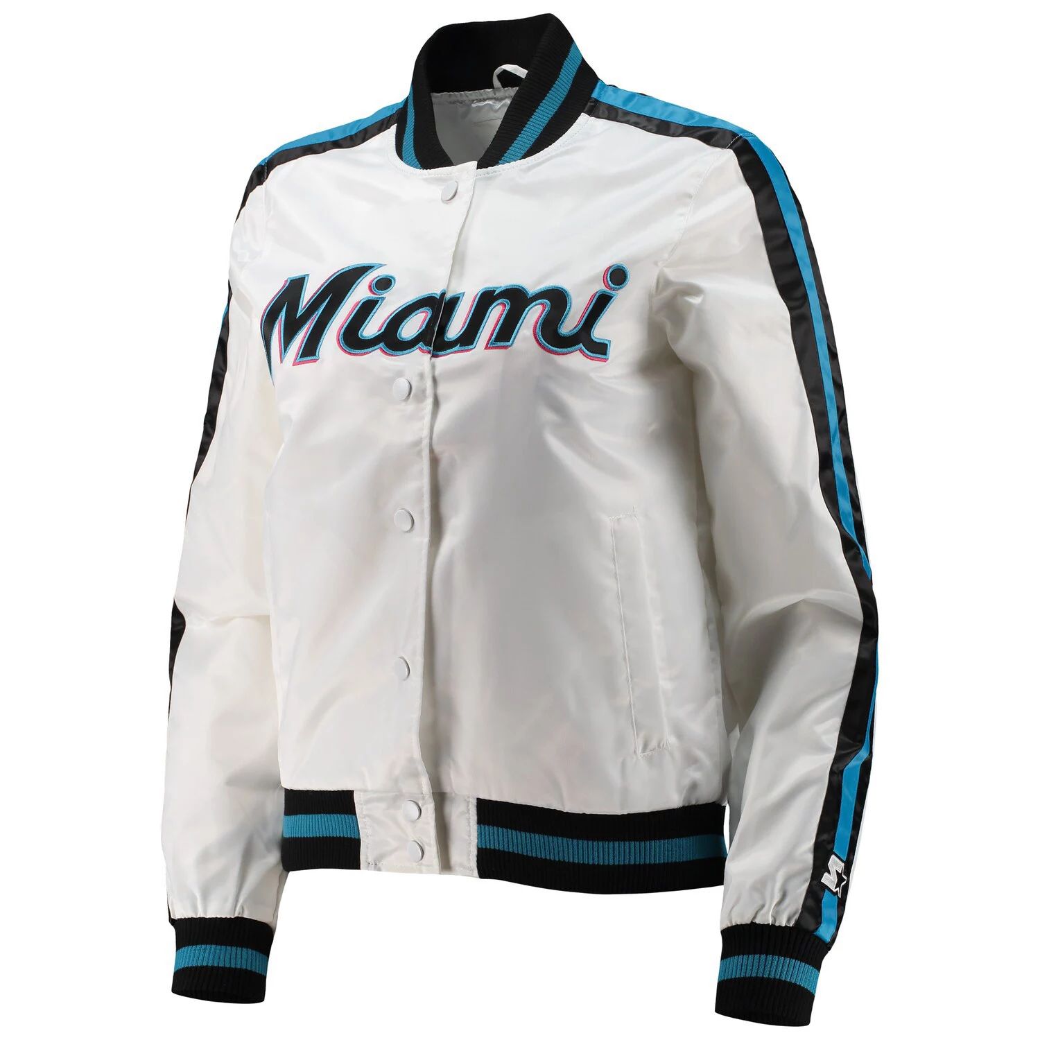 Женская стартовая белая атласная куртка на кнопках Miami Marlins Hometown Starter футболка женская miami 170 белая размер l