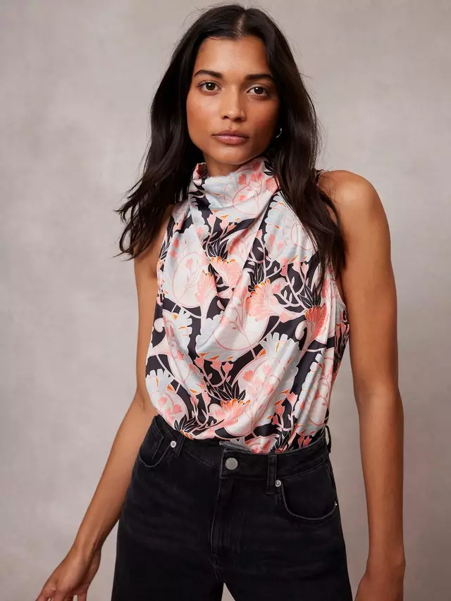 

Топ Mint Velvet Floral Satin Halterneck, цвет orange/multi