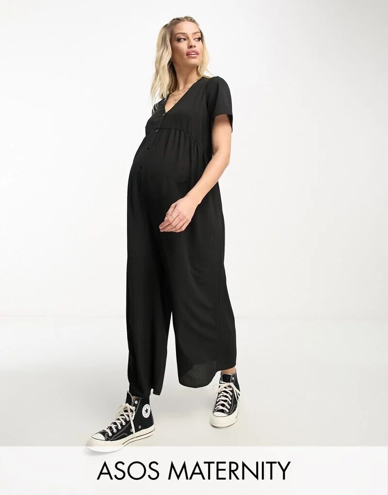 

Черный повседневный комбинезон с короткими рукавами ASOS DESIGN Maternity