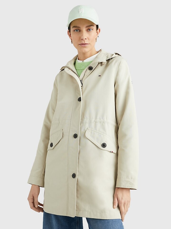 

Однотонная длинная парка с капюшоном Tommy Hilfiger