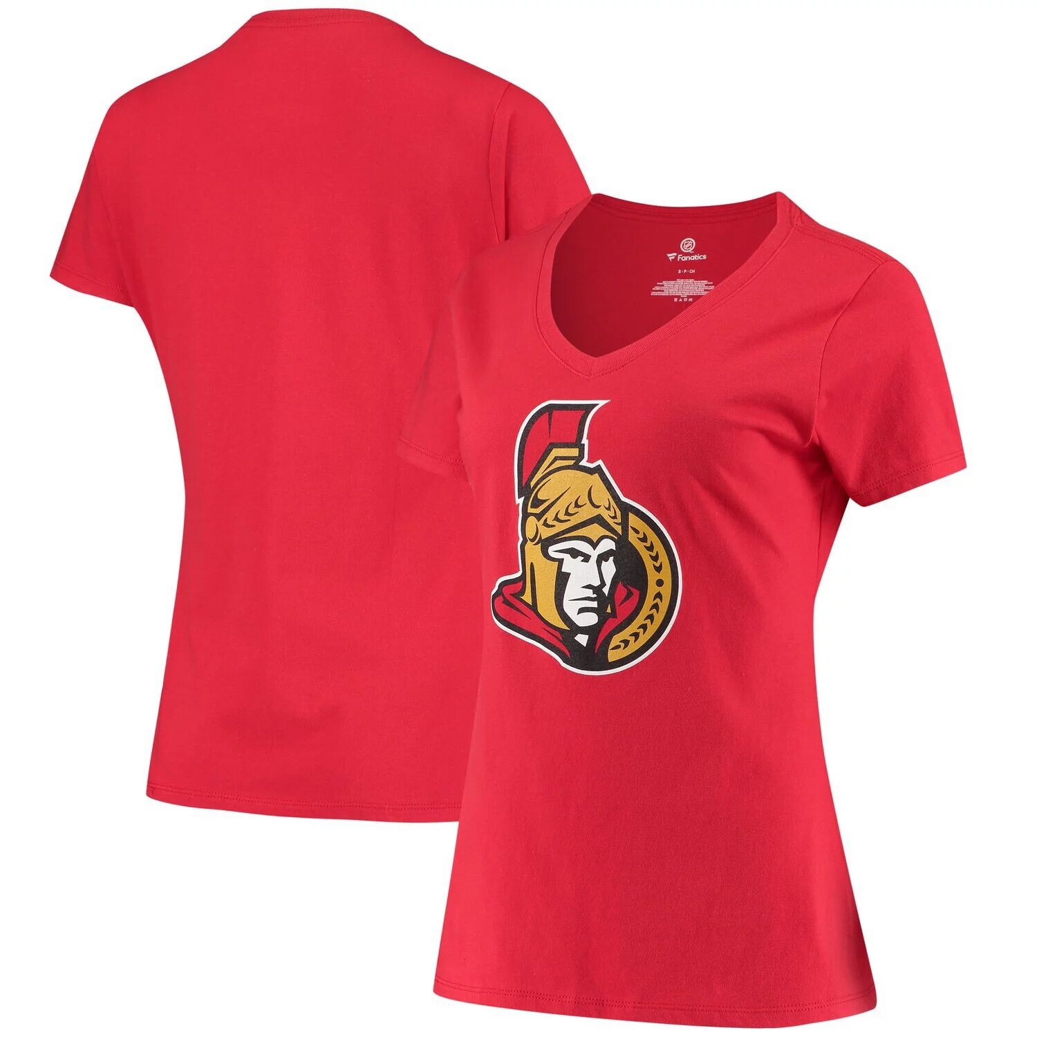 

Красная женская футболка Fanatics с v-образным вырезом и логотипом Ottawa Senators Primary Fanatics, Красный