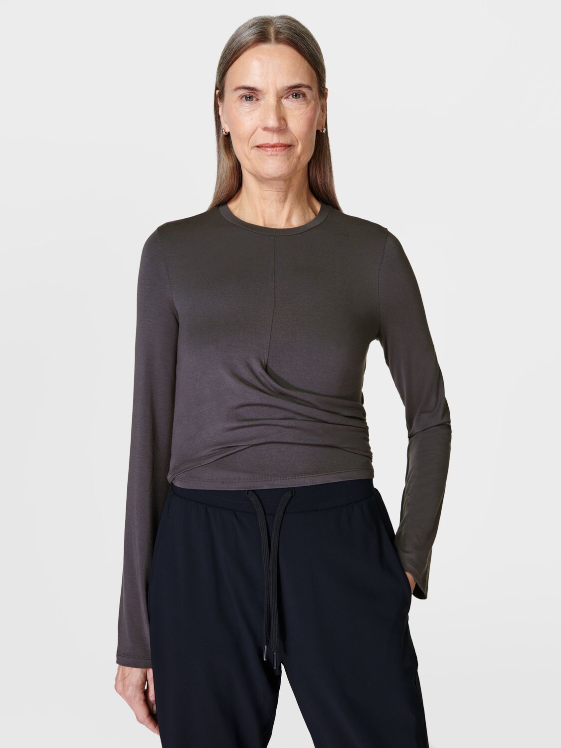 

Футболка с длинным рукавом и запахом спереди Sweaty Betty, городской серый