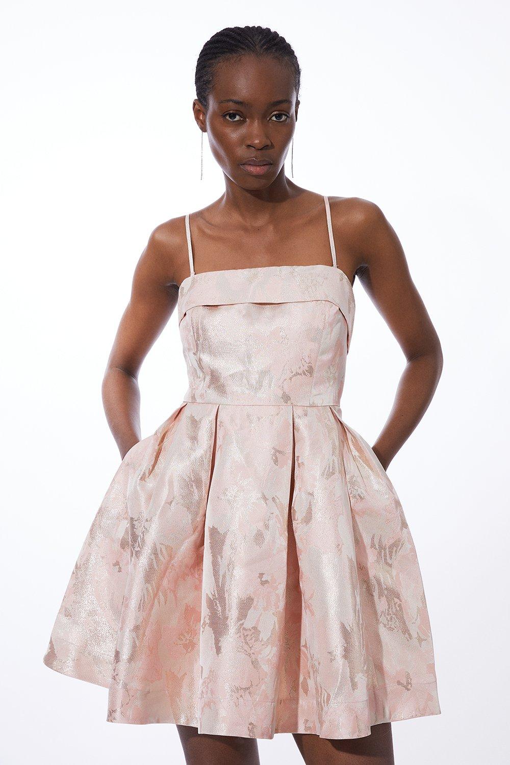 Тканое мини-платье с эффектом металлик для выпускного вечера Karen Millen, розовый