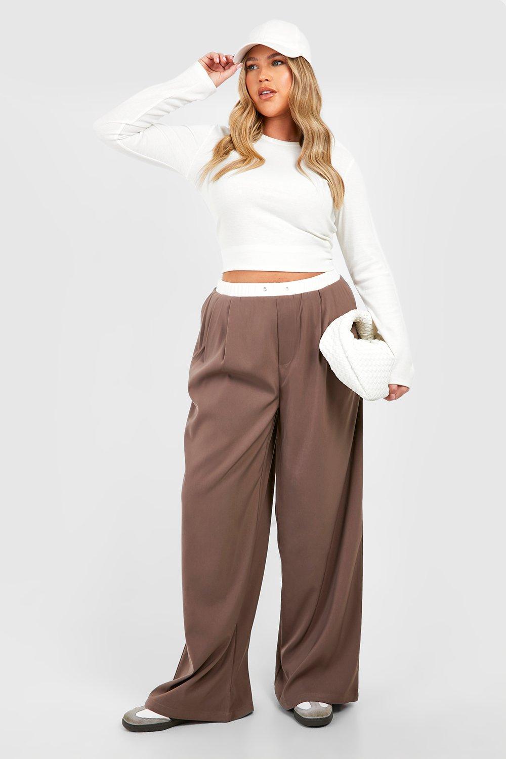 Широкие брюки с контрастным поясом и поясом Plus boohoo, бежевый брюки glance с контрастным поясом 42 размер
