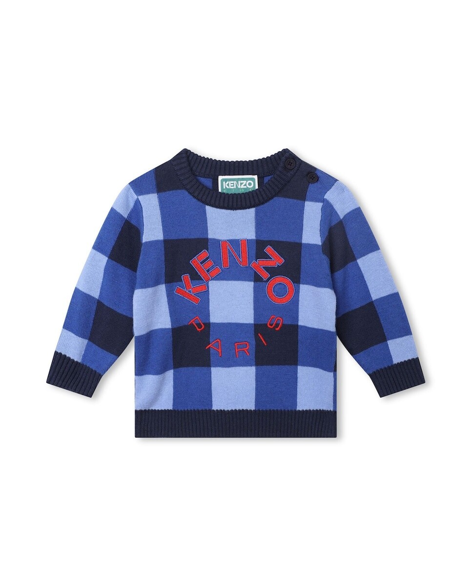 

Свитер для мальчика с клетчатым узором и логотипом спереди Kenzo, синий