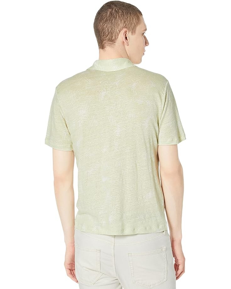 

Поло Vince Palm Print Linen Short Sleeve Polo, цвет Optic White/Endive