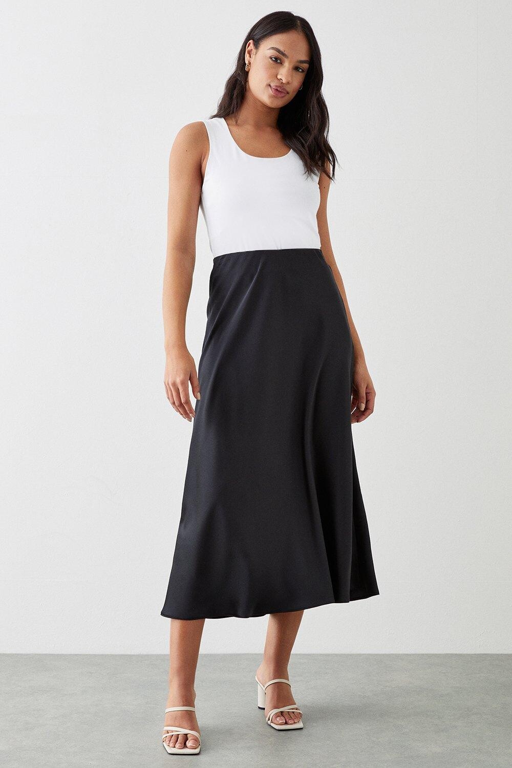 

Атласная юбка-миди с косой окантовкой Dorothy Perkins, черный