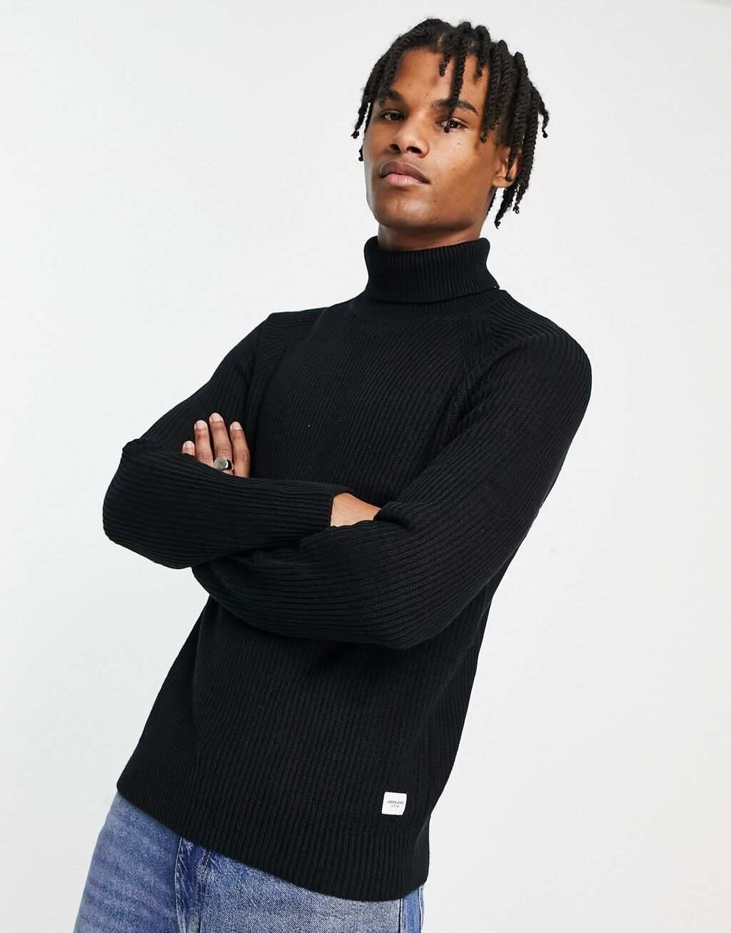 

Черный джемпер в рубчик с высоким воротником Jack & Jones Originals