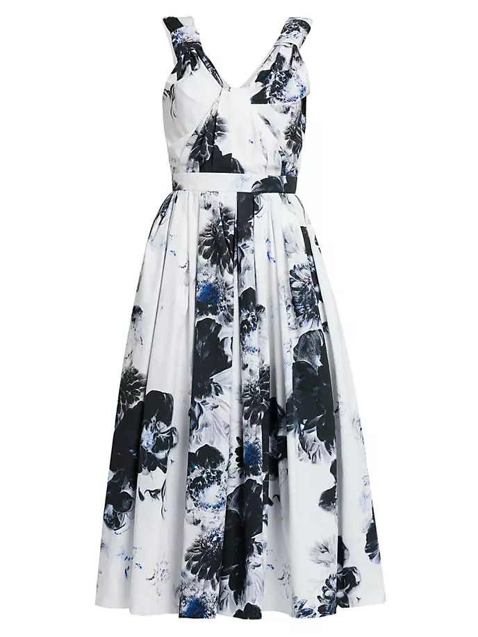 

Хлопковое платье Chiaroscuro с цветочным принтом Alexander Mcqueen, цвет ink