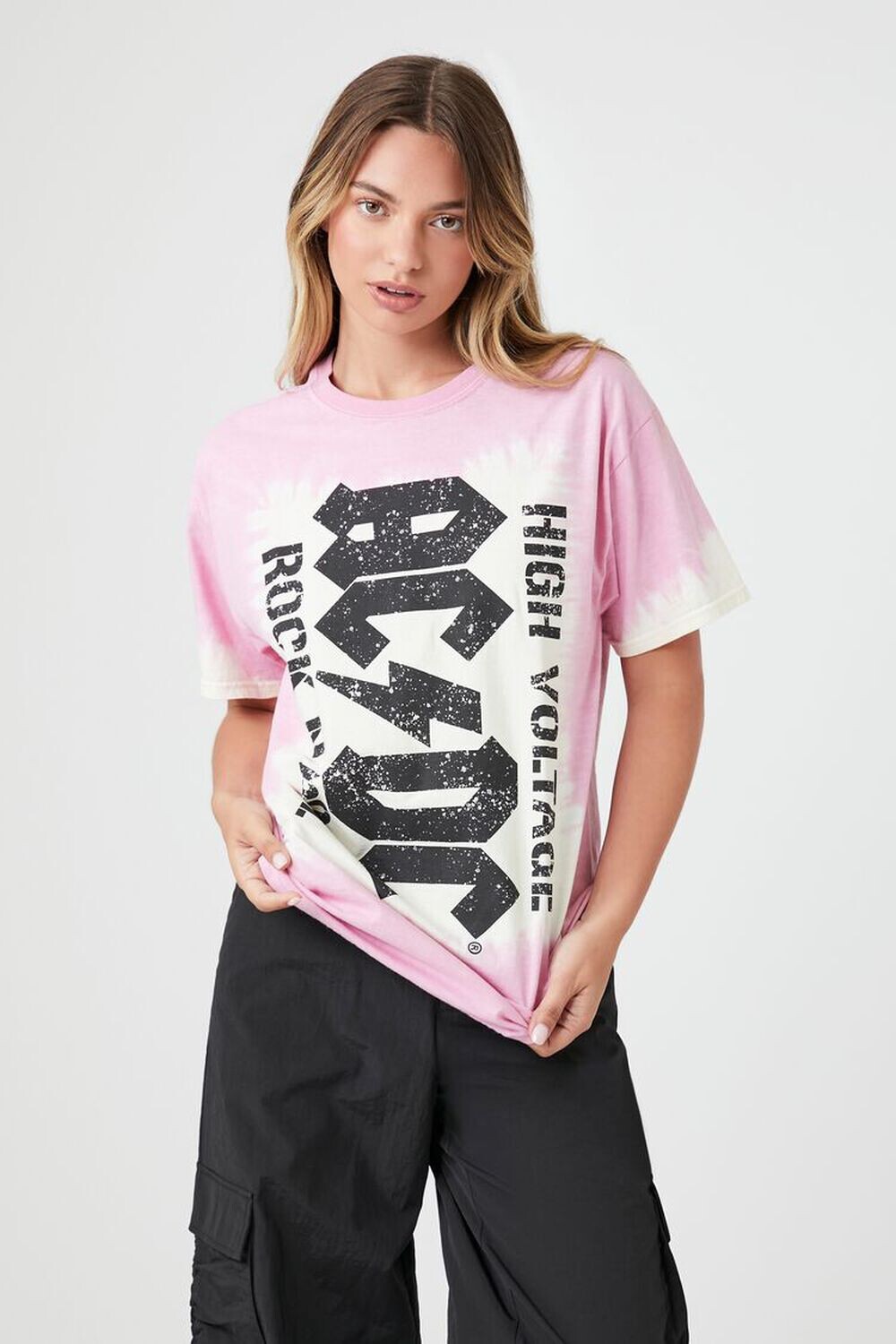 

Футболка с рисунком Tie-Dye ACDC Forever 21, розовый