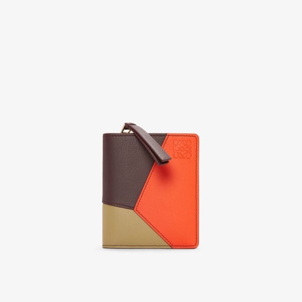 

Компактный кожаный кошелек puzzle на молнии Loewe, цвет burgundy/orange