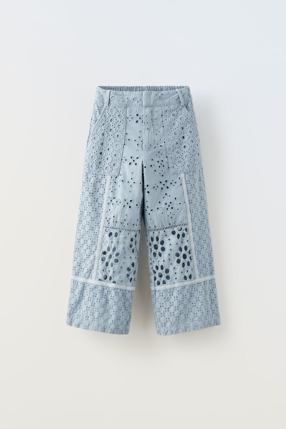 

Брюки с вышивкой ZARA, серо-голубой