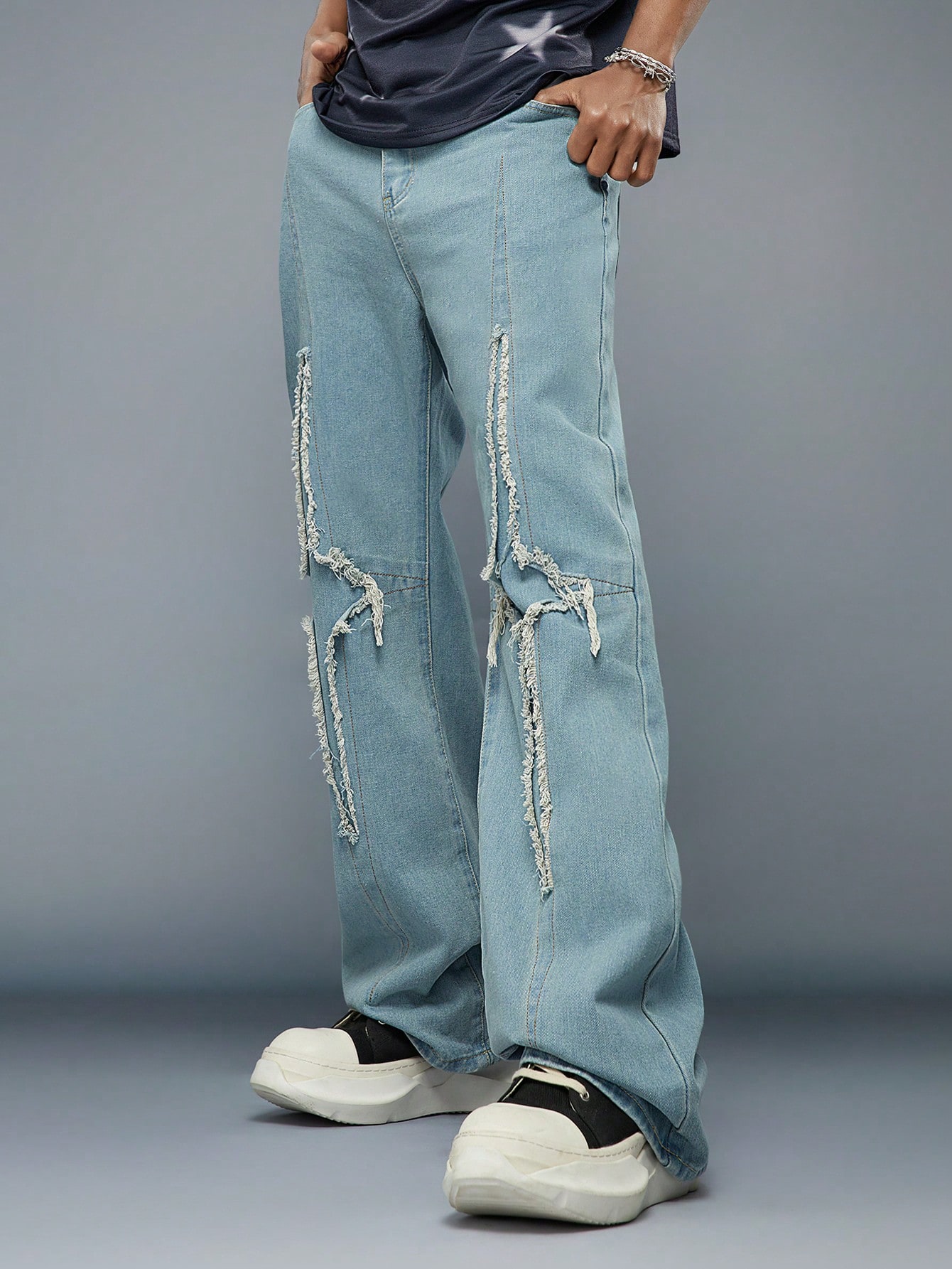 Мужские повседневные джинсы Manfinity EMRG с необработанной отделкой, синий новинка 2023 джинсы ранней весны мужские повседневные зауженные прямые джинсы высококачественные повседневные мужские джинсы мужская оде