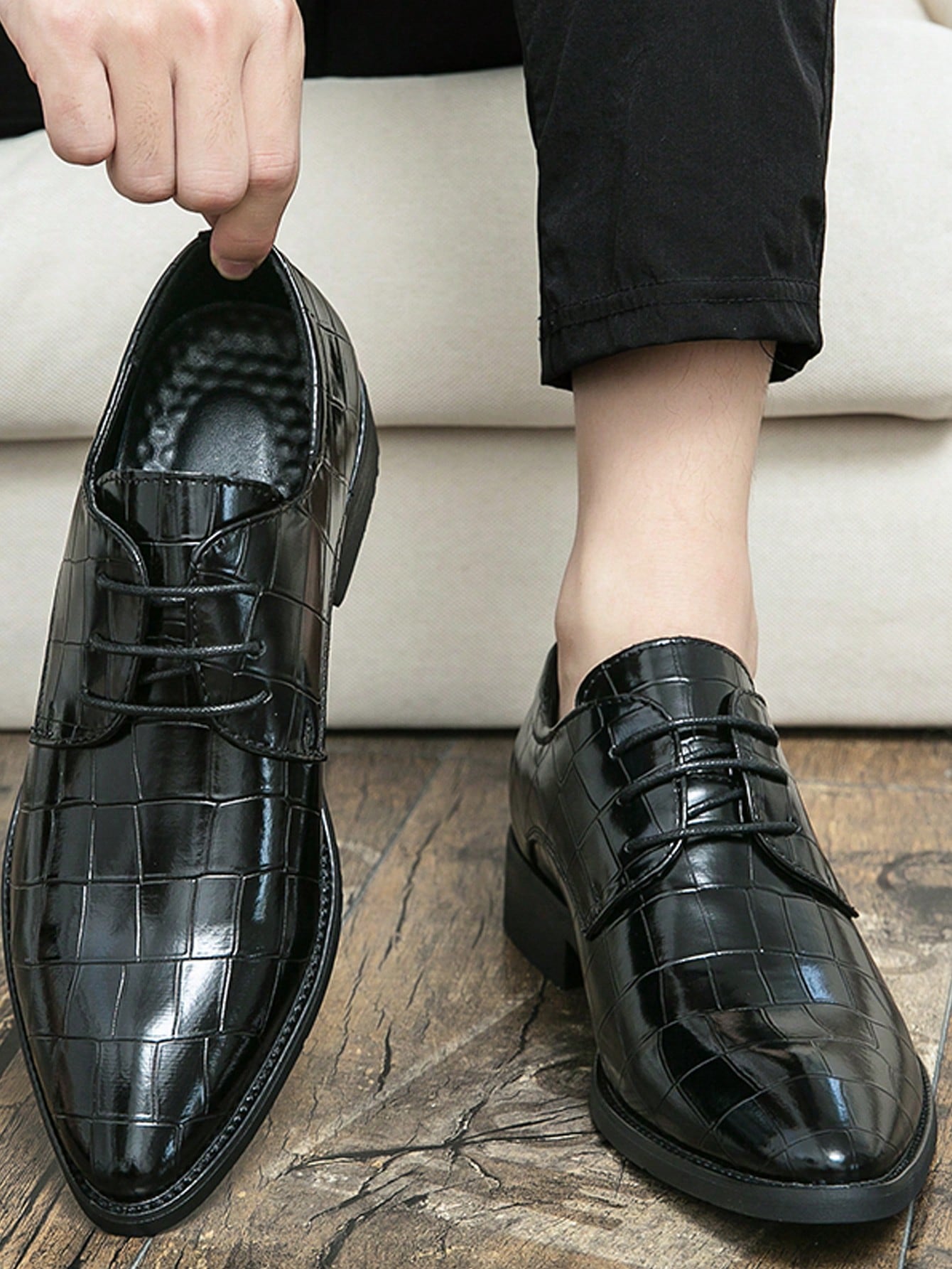 Мужские кожаные деловые туфли на шнуровке для офиса, черный