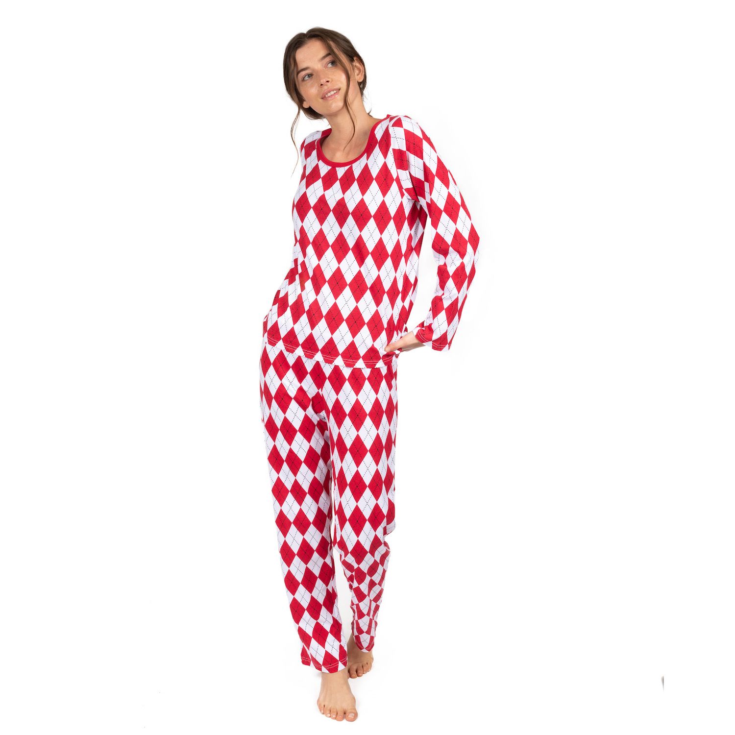 Женская хлопковая пижама свободного покроя Leveret из двух предметов Argyle Leveret