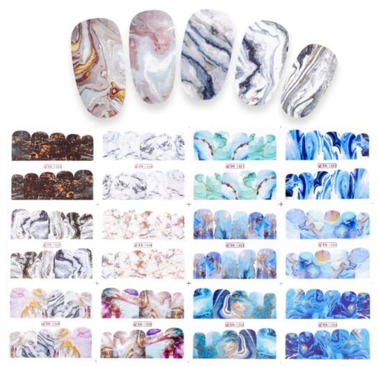 

Водные наклейки для ногтей с мрамором, лист из 12 дизайнов Manybeauty