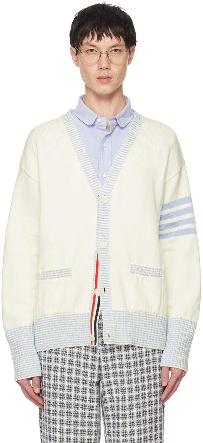 

Белый кардиган Hector с 4 перемычками Thom Browne