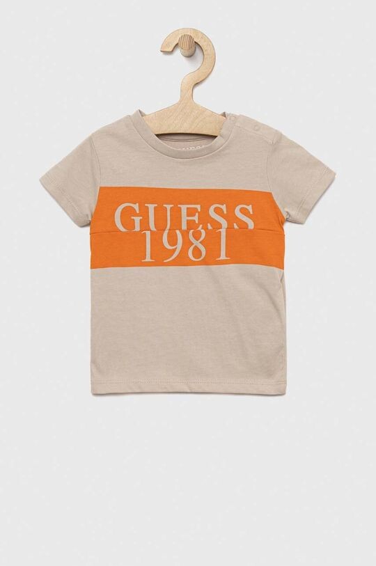 

Детская хлопковая футболка Guess, бежевый