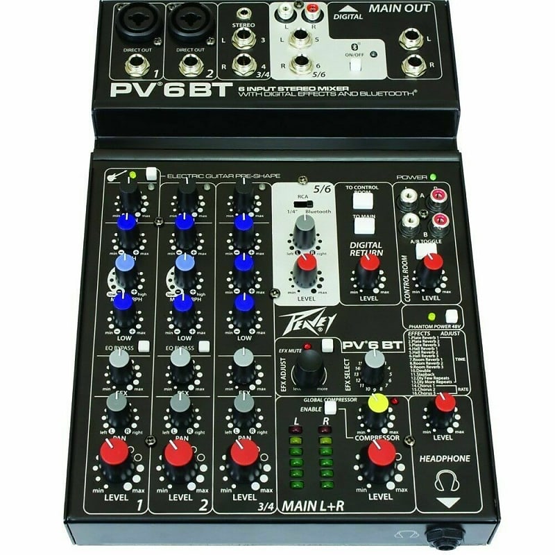 Микшер Peavey PV 6 BT Stereo Live Sound Audio Recording Studio Mixer with Bluetooth