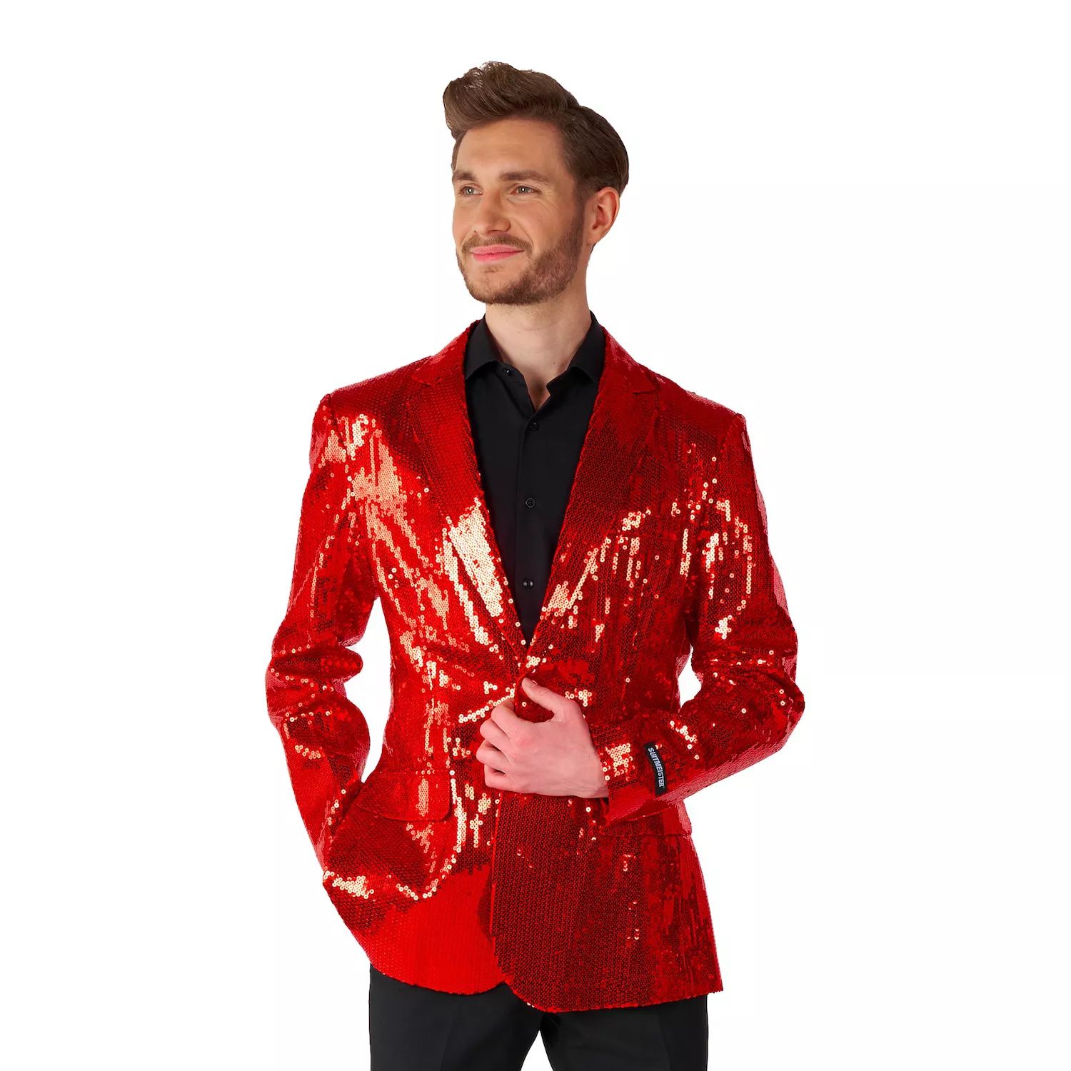 Мужской облегающий пиджак для рождественской вечеринки с блестками Suitmeister, красный 100 шт бархатные сумочки для украшений черный красный для рождественской вечеринки свадебный подарочный пакет дешевые мешочки с шнурком мо
