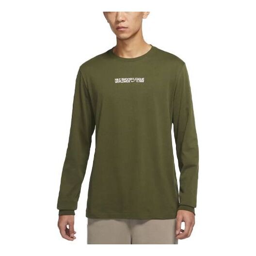 

Футболка Men's Nike As Nsw Ess+ Core 3 Ls Tee Casual Breathable Round Neck Long Sleeves Green T-Shirt, зеленый